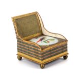 An unusual French bonbonniere in the form of a salon chair, executed in card, coloured paper and