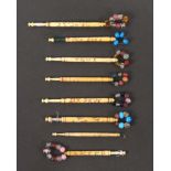 Eight parallel spot inscribed bone lace bobbins, Kiss Me Quick / Ever True / Love Me My Dere / A