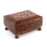 A good Tunbridge ware rosewood stick ware decorated sewing box, well fitted, circa 1840, of