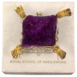 A scarce and mint emery by the Royal School of Needlework in the form of the Coronation cushion,