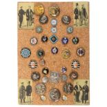 A display of thirty three 19th Century bachelor buttons, studs, solitaires, etc., various