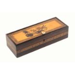 A Tunbridge ware rosewood rectangular box, the pin hinge lid with inset floral mosaic within a
