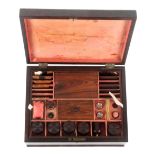 A well fitted rosewood rectangular sewing box, circa 1840, the base and top with bobbin turned