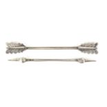 Two 19th Century Dutch sliding form silver knitting needle holders, one with arrow feather ends,