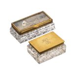 Two glass and brass mounted stamp boxes, comprising a rectangular triple recess example, the