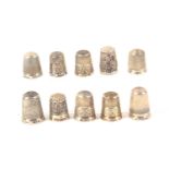Ten English hall marked or stamped silver thimbles, including Spa examples. (10) From the collection