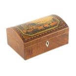 An early Tunbridge ware print decorated and inlaid mahogany box of rectangular form, the hinged