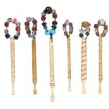 Six spiral spot inscribed bone lace bobbins, I Like My Choice Too Well to Change / When This You See