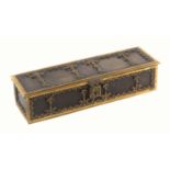 A gilt brass and leather jewel casket of rectangular form, circa 1880, in the 17th Century style,