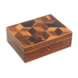 An early 19th Century Tunbridge ware rosewood box, of rectangular form, boxwood diamond