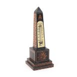 A 19th Century Tunbridge ware desk thermometer of obelisque form by Henry Hollamby, the stepped base