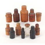 A collection of medical boxwood and other bottle cases, comprising three in boxwood complete with