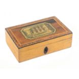 An early Tunbridge ware white wood, print decorated and inlaid box, of rectangular form, plain sides