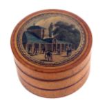 A rare early Tunbridge ware white wood cylinder box, with line painted body, the slightly domed