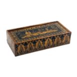 An early Tunbridge ware penwork decorated white wood box, of rectangular form, the sides with a bold
