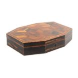 A Tunbridge ware coromandel wood games box, of octagonal form, the lid with a large scale panel of