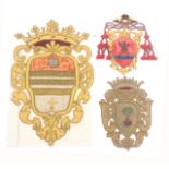 Three 19th Century Italian embroidered 'heraldic' appliques, comprising a large example with coronet