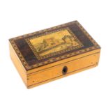 An early Tunbridge ware white wood print, paint and inlaid box, of rectangular form, line