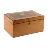 An early Tunbridge ware print and pen decorated rectangular box, plain sides the front with oval