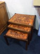 Teak tiled nest of tables