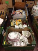 Three boxes of assorted and a Shelley tea set etc.