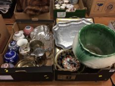 Various Oriental ginger jars, silver plate etc., in two boxes