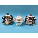 A pair of early 19th century sauce tureens and stands, and a Sucrier