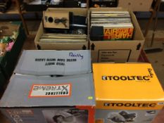 Various LP's and a Mitre saw etc.