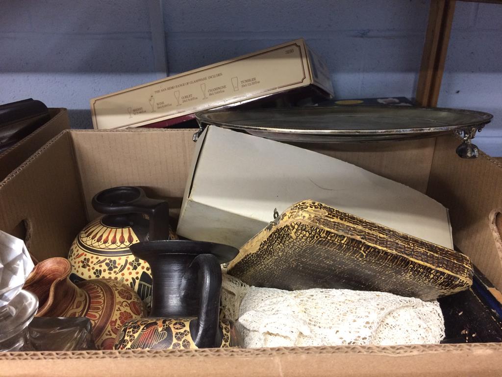 Three boxes of assorted, to include a plated tray and a mahogany canteen etc. - Image 2 of 2