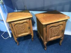 Pair of Continental oak bedside cabinets