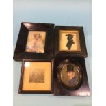 A collection of three portrait miniatures and a silhouette (4)