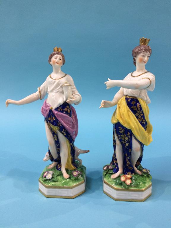 Two Crown Derby porcelain Allegorical female figures, both wearing crowns, red printed marks to