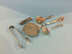Continental silver caddy spoons etc.