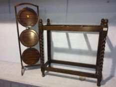 Oak barley twist stick stand and a cake stand (2)