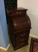 A reproduction mahogany narrow cylinder bureau, 53cm wide