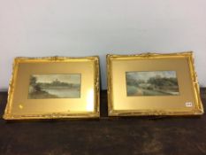 Anthony Graham (1828-1908), pair, oils, signed Anty, dated 1922, 'Alnwick Castle and Lion Bridge'