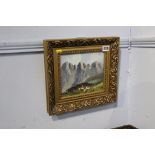 European School, oil on board, 'A chalet in an alpine scene', 17cm x 19cm