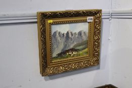 European School, oil on board, 'A chalet in an alpine scene', 17cm x 19cm