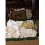 Two boxes of linen etc.