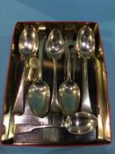 Four silver serving spoons, William Eley and William Fearn, London, 1821 and two others, 11 oz etc.