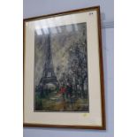 Peter Wood, (b. 1951), oil pastel, signed, artists bio to verso, 'The Eiffel Tower, Paris', 51cm x