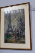 Peter Wood, (b. 1951), oil pastel, signed, artists bio to verso, 'The Eiffel Tower, Paris', 51cm x