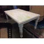 A pine painted kitchen table, 180 x 104cm