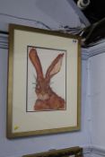 Ingrid Wheeler, watercolour, signed, 'Hare', 29cm x 20cm