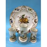 A Royal Worcester porcelain plate, decorated with fruit by Freeman and three 19th century