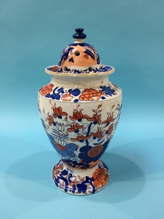 A Masons ironstone pot pourri vase and cover, impressed marks, 29cm height