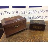 A 19th century mahogany tea caddy and a small Chinoiserie lacquered tea caddy