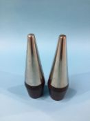 A pair of rosewood and stainless steel salt and pepper