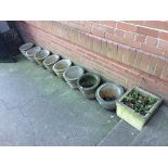 Nine garden pots
