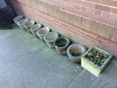 Nine garden pots
